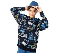Unisex Kids Boys Halloween Skeleton Gaming Printed Pullover Hoodie Sweatshirts Girls Headphones Skull Bones Handprint Gamer Hoodies Jumper Top (9-10 Years, Navy)