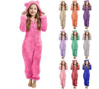 Unisex Kids Halloween Hooded Animals Dress Up Onesie Zipper Soft Cozy Fleece Jumpsuit for Boy Girl Plush Cute Teddy Bear Furry pyjamas Outfit Winter Warm Clothes (Red, 6-7 Years)