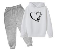 Unisex Kids Heart Graphic Print Hoodie Long Sleeve Pullover, Soft Cotton Blend Sweatshirt for Fall Winter, Cozy Casual Outfits for Boys and Girls Ages 3-8 (White, 3-4 Years)