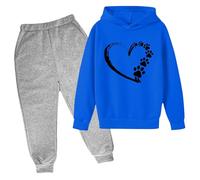 Unisex Kids Heart Graphic Print Hoodie Long Sleeve Pullover, Soft Cotton Blend Sweatshirt for Fall Winter, Cozy Casual Outfits for Boys and Girls Ages 3-8 (Blue, 13-14 Years)