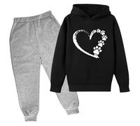 Unisex Kids Heart Graphic Print Hoodie Long Sleeve Pullover, Soft Cotton Blend Sweatshirt for Fall Winter, Cozy Casual Outfits for Boys and Girls Ages 3-8 (Black, 7-8 Years)