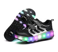 Unisex Kids LED High-top USB Rechargeable Trainer Roller Skates Shoes with Single Double Wheels Retractable Lightweight Outdoor Sports Cross Trainers Gymnastic Running Sneakers for Boys Girls