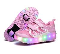 Unisex Kids LED High-top USB Rechargeable Trainer Roller Skates Shoes with Single Double Wheels Retractable Lightweight Outdoor Sports Cross Trainers Gymnastic Running Sneakers for Boys Girls