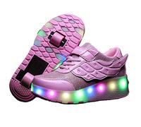 Unisex Kids LED High-top USB Rechargeable Trainer Roller Skates Shoes with Single Double Wheels Retractable Lightweight Outdoor Sports Cross Trainers Gymnastic Running Sneakers for Boys Girls