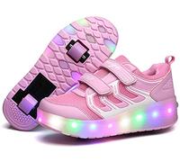 Unisex Kids LED Strips Roller Skates Shoes with Wheels Boys Girls Cross Trainers Technical Luminous Skateboarding Shoes Outdoor Gymnastics Sneakers with USB Charging