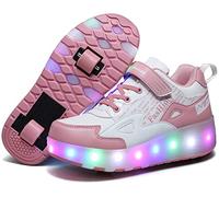 Unisex Kids LED Strips Roller Skates Shoes with Wheels Boys Girls Cross Trainers Technical Luminous Skateboarding Shoes Outdoor Gymnastics Sneakers with USB Charging