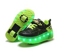 Unisex Kids LED USB Rechargeable Colorful Lights Trainer Roller Skates Shoes with Double Wheels Retractable Lightweight Outdoor Sports Cross Trainers Gymnastic Running Sneakers for Boys Girls