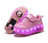 Unisex Kids LED USB Rechargeable Colorful Lights Trainer Roller Skates Shoes with Double Wheels Retractable Lightweight Outdoor Sports Cross Trainers Gymnastic Running Sneakers for Boys Girls