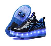 Unisex Kids LED USB Rechargeable Colorful Lights Trainer Roller Skates Shoes with Double Wheels Running Sneakers for Boys Girls Gifts