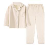 Unisex Kids Pajamas Set Button Down Teenage Velvet Loungewear Children Solid Nightwear Pjs Clothing Long Sleeve T-Shirts + Pants 2 Piece White 7-8 Years
