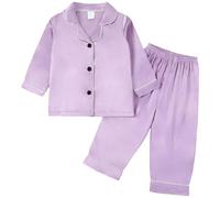 Unisex Kids Pajamas Silk Satin Pajama Set Long Sleeve Button Down Sleepwear Baby Going Home Outfit Soft and Cute for Kids (Light Purple, 2-3 Years)