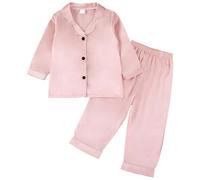 Unisex Kids Pajamas Silk Satin Pajama Set Long Sleeve Button Down Sleepwear Baby Going Home Outfit Soft and Cute for Kids (5-6 Years) Light Pink