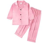 Unisex Kids Pajamas Silk Satin Pajama Set Long Sleeve Button Down Sleepwear Baby Going Home Outfit Soft and Cute for Kids (6-7 Years) Pink