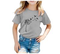 Unisex Kids Print Tee Black Girl Funny T Shirts Top Girls Cute T Shirt Cute Clothes for Girls 1-11 Years Cute Merchandise Holiday Cartoon for Children (Y-Grey, 8-9 Years)
