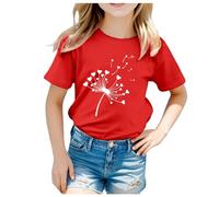 Unisex Kids Print Tee Black Girl Funny T Shirts Top Girls Cute T Shirt Cute Clothes for Girls 1-11 Years Cute Merchandise Holiday Cartoon for Children (X-Red, 8-9 Years)