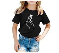 Unisex Kids Print Tee Black Girl Funny T Shirts Top Girls Cute T Shirt Cute Clothes for Girls 1-11 Years Cute Merchandise Holiday Cartoon Gift for Children (Black, 12-13 Years)
