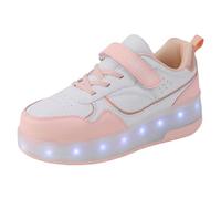 Unisex Kids Rechargeable Colorful Lights Trainer Cool Roller Skates Shoes with Double Wheels Retractable Lightweight Outdoor Sports Trainers Gymnastic Running Sneakers for Boys Girls Pink