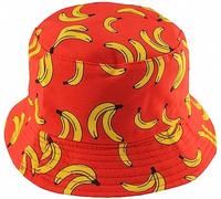Unisex Kids Reversible Packable Summer Printed Bucket Hat in Bananas Red, Size: One Size