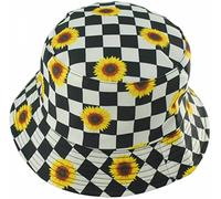 Unisex Kids Reversible Packable Summer Printed Bucket Hat in Check Sunflower, Size: One Size