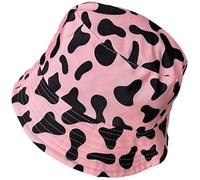 Unisex Kids Reversible Packable Summer Printed Bucket Hat in Cow Pink, Size: One Size