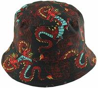 Unisex Kids Reversible Packable Summer Printed Bucket Hat in Dragons Multi, Size: One Size