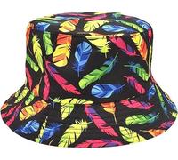 Unisex Kids Reversible Packable Summer Printed Bucket Hat in Feathers Multi, Size: One Size