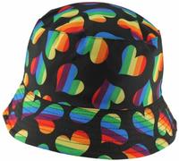 Unisex Kids Reversible Packable Summer Printed Bucket Hat in Hearts Rainbow, Size: One Size