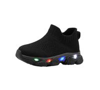 Unisex Kids Running Trainers High Top Sock Shoes Light Up Knitted Breathable Stretchy Trainers Lightweight Elastic Slip On Non-Slip Rubber Sole Walking Running School Shoes for Ages 0-7 Years Black