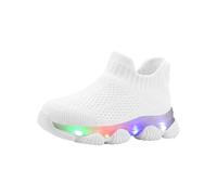 Unisex Kids Running Trainers High Top Sock Shoes Light Up Knitted Breathable Stretchy Trainers Lightweight Elastic Slip On Non-Slip Rubber Sole Walking Running School Shoes for Ages 0-7 Years White