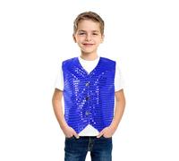 Unisex Kids Sequin Vest Jacket Top for Boys Girls Kids Shiny Dance Vest Sparkly Sequin Jacket Sleeveless Skinny Cardigan Children Role Play Dress Up Party Costume Blue