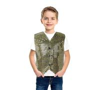 Unisex Kids Sequin Vest Jacket Top for Boys Girls Kids Shiny Dance Vest Sparkly Sequin Jacket Sleeveless Skinny Cardigan Children Role Play Dress Up Party Costume Gold