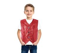 Unisex Kids Sequin Vest Jacket Top for Boys Girls Kids Shiny Dance Vest Sparkly Sequin Jacket Sleeveless Skinny Cardigan Children Role Play Dress Up Party Costume Red