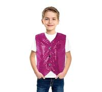 Unisex Kids Sequin Vest Jacket Top for Boys Girls Kids Shiny Dance Vest Sparkly Sequin Jacket Sleeveless Skinny Cardigan Children Role Play Dress Up Party Costume Hot Pink