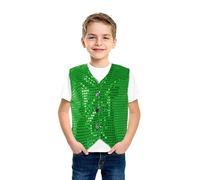 Unisex Kids Sequin Vest Jacket Top for Boys Girls Kids Shiny Dance Vest Sparkly Sequin Jacket Sleeveless Skinny Cardigan Children Role Play Dress Up Party Costume Green