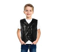Unisex Kids Sequin Vest Jacket Top for Boys Girls Kids Shiny Dance Vest Sparkly Sequin Jacket Sleeveless Skinny Cardigan Children Role Play Dress Up Party Costume Black