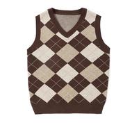 Unisex Kids Sleeveless Knitted Vest - V Neck Hem Tank Top Work Office Wear - Girls Boys Lightweight Uniform Shirt Brown