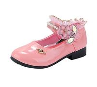 Unisex Kids Summer Sandals Baby Queen Dress Up Shoes Ankle Strap Square Toe Low Heel Slip On Slippers Girls Party Flat Bowknot Upper Rubber Sole White Pink Size (Red,8.5)