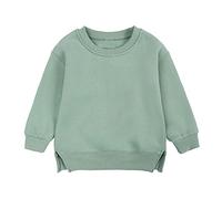 Unisex Kids Sweatshirt Toddler Solid Color Pullover with Slit Hemline Boys Girls Sweatshirt Baby Winter Warm Clothes Fall Solid Casual Long Sleeve Jumper Soft Tops for Kid (Green-a, 3-4 Years)