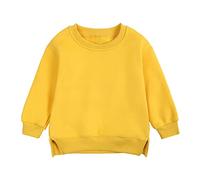 Unisex Kids Sweatshirt Toddler Solid Color Pullover with Slit Hemline Boys Girls Sweatshirt Baby Winter Warm Clothes Fall Solid Casual Long Sleeve Jumper Soft Tops for Kid (Yellow-a, 6-9 Months)