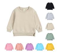 Unisex Kids Sweatshirt Toddler Solid Color Pullover with Slit Hemline Boys Girls Sweatshirt Baby Winter Warm Clothes Fall Solid Casual Long Sleeve Jumper Soft Tops for Kid (Beige-b, 12-24 Months)