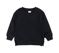 Unisex Kids Sweatshirt Toddler Solid Color Pullover with Slit Hemline Boys Girls Sweatshirt Baby Winter Warm Clothes Fall Solid Casual Long Sleeve Jumper Soft Tops for Kid (Black-b, 9-12 Months)