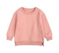 Unisex Kids Sweatshirt Toddler Solid Color Pullover with Slit Hemline Boys Girls Sweatshirt Baby Winter Warm Clothes Fall Solid Casual Long Sleeve Jumper Soft Tops for Kid (Pink-a, 6-7 Years)