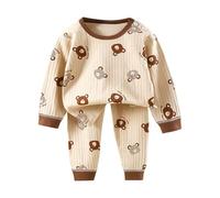 Unisex Kids Thermal Underwear Sets Boys or Girls Pyjamas Girls Boys Toddler Soft Pajamas Long Sleeve Kid Sleepwear Sets Pajamas for Kids Cotton Pyjamas Long Sleeve Tops Pants (Khaki, 18 24 Months)