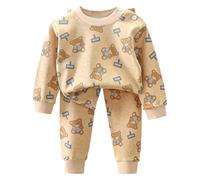 Unisex Kids Thermal Underwear Sets Cotton Long Sleeve Tops Pants Set Infants Base Layer Top & Bottom Long Sleeve Sleepwear Set Cotton Warm Soft Underwear Pajamas Toddler Boy Girl (Khaki, 5 Years)