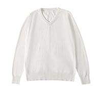 Unisex Kids Uniform Cotton V-Neck Sweater Boys Girls Long Sleeve Pullover Sweater School Uniform Teen Autumn Winter Warm Preppy Jumper Sweatshirt Casual Trendy Clothes (White, 10-12 Years)