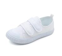 Unisex Kids White Canvas Plimsolls Shoes Slip On & Lace Up & Magic Strap School PE Gym Sneakers Lightweight Breathable Indoor Classroom Dance Shoes for Toddler Boys Girls Back to School Footwear