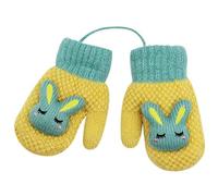 Unisex Kids Winter Thermal Gloves, Cute Rabbit Pattern Knitted Mittens with Hanging Neck String, Warm Plush Full Finger Gloves, Ski Gloves for 0-8Y Baby Children Girls Boys