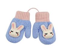 Unisex Kids Winter Thermal Gloves, Cute Rabbit Pattern Knitted Mittens with Hanging Neck String, Warm Plush Full Finger Gloves, Ski Gloves for 0-8Y Baby Children Girls Boys