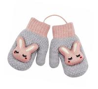 Unisex Kids Winter Thermal Gloves, Cute Rabbit Pattern Knitted Mittens with Hanging Neck String, Warm Plush Full Finger Gloves, Ski Gloves for 0-8Y Baby Children Girls Boys