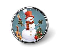 Unisex Lapel Pins Round Lapel Hat Pins Brooches Christmas Snowman Badge Pins Suitable for Decoration And Giving to Friends, Circular, Aluminum, quartzite